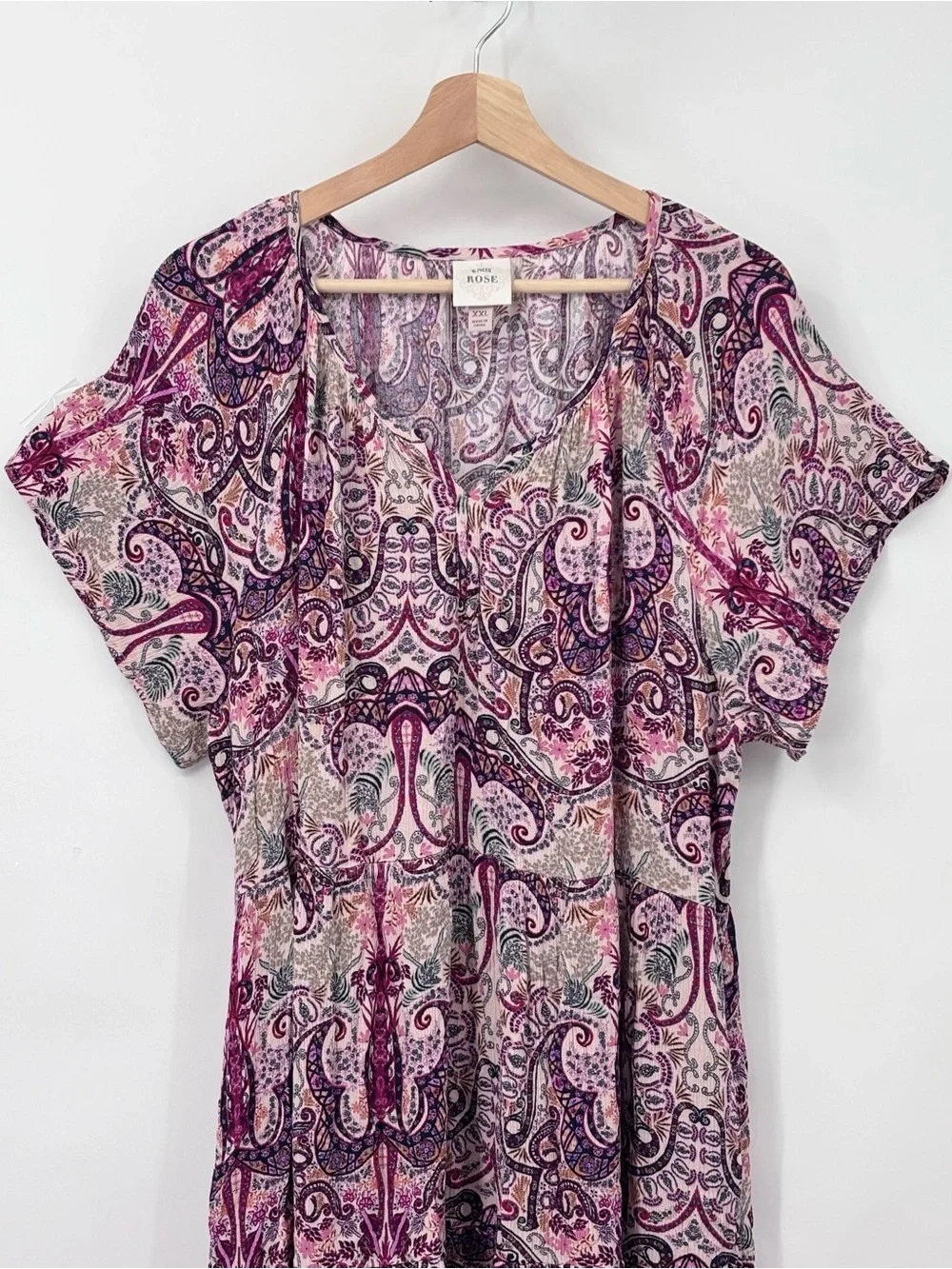 Knox Rose Paisley Babydoll Dress XXL Purple Red Multi Tiered Mini Boho pockets - Picture 5 of 11